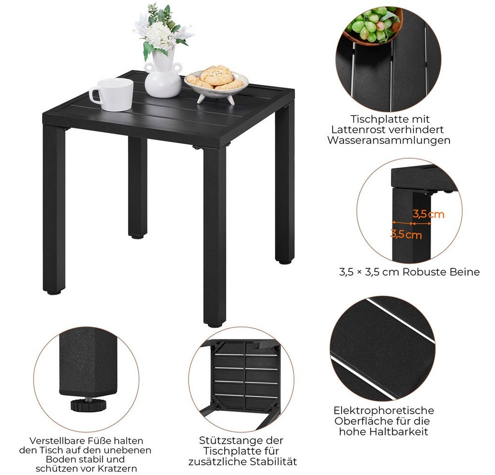 Yaheetech Gartentisch Quadratischer Beistelltisch aus Pulverbeschichtetem Metall, Balkontisch 45 cm L × 45 cm B × 45,5 cm H für Draußen/Zuhause – Bild 5 von 5