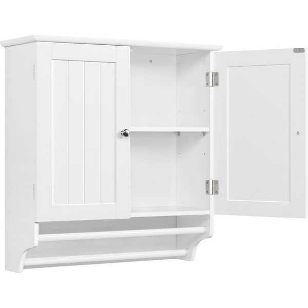Yaheetech Hängeschrank Badezimmerschrank Badschrank mit 2 Türen & Handtuchhalter, Einlegeboden verstellbar