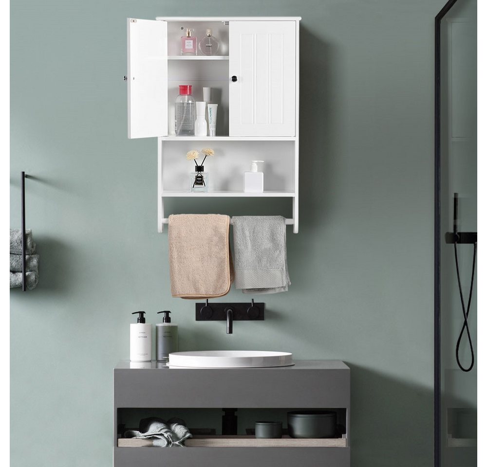 Yaheetech Hängeschrank mit Handtuchhalter und Einlegeboden Badezimmerschrank Wandschrank für Badezimmer/Küche – Bild 2 von 5