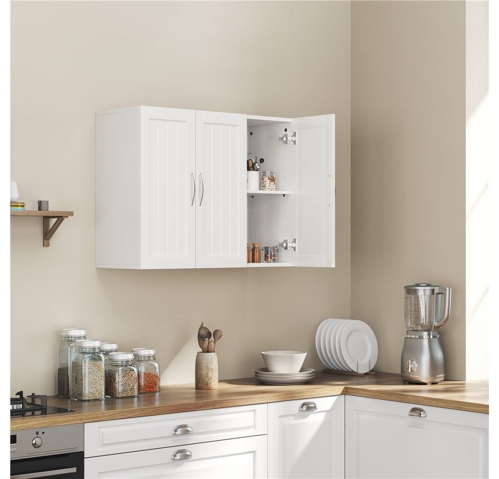 Yaheetech Hängeschrank Wandschrank Badkommode Badschrank Küchenschrank mit Höhenverstellbarem Einlegeboden, 3 Türen – Bild 2 von 5