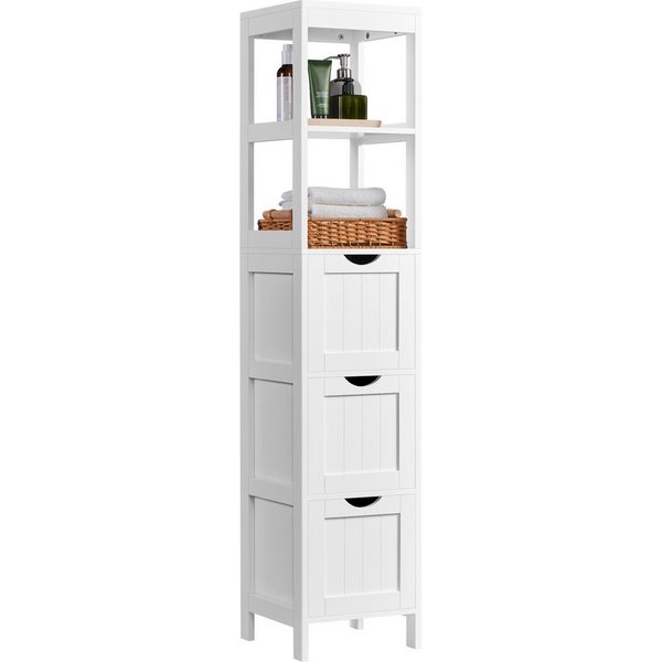 Yaheetech Hochschrank Badezimmerschrank mit 3 Schubladen & 2 Ablagefächern Aufbewahrungsschrank Badmöbel Sideboard Badkommode