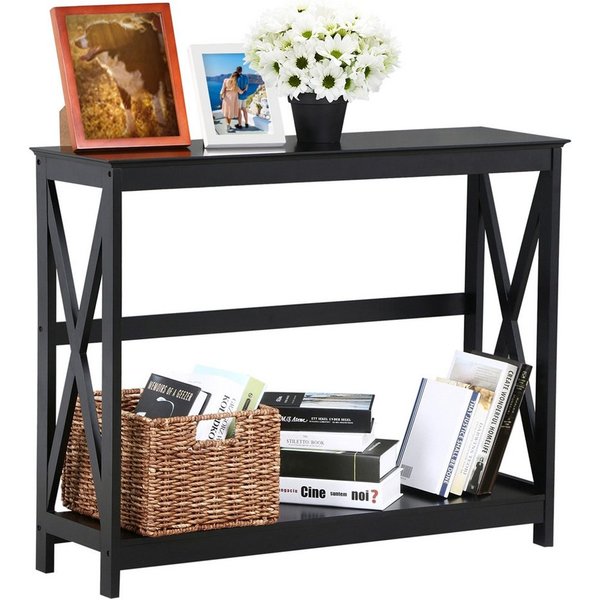 Yaheetech Konsolentisch 2-stufiger Beistelltisch 102 x 30 x 81 cm, Flurtisch mit 2 Ablagen, X-förmige Stütze, Tischbeine aus Massivholz