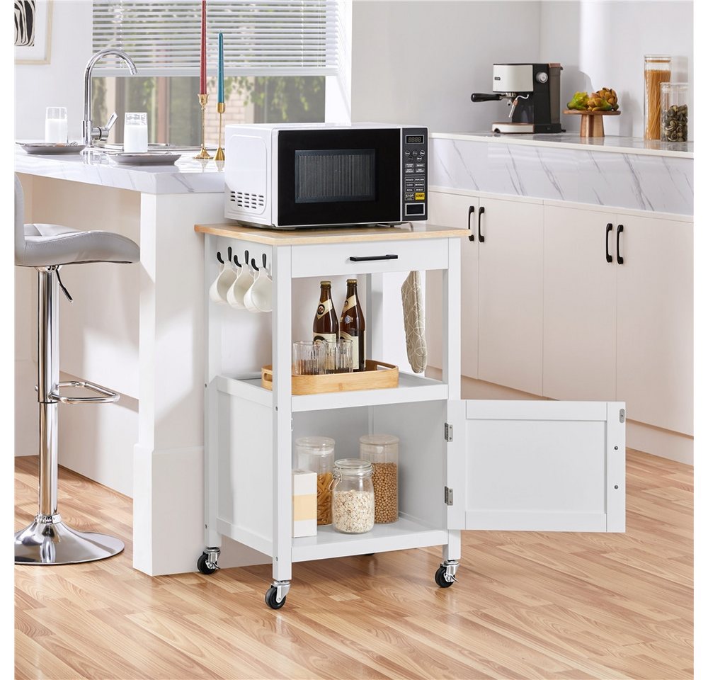 Yaheetech Küchenwagen Servierwagen auf Rollen, Beistellwagen mit Schrank & Schublade & 6 Haken, 55 × 45× 89 cm – Bild 3 von 5