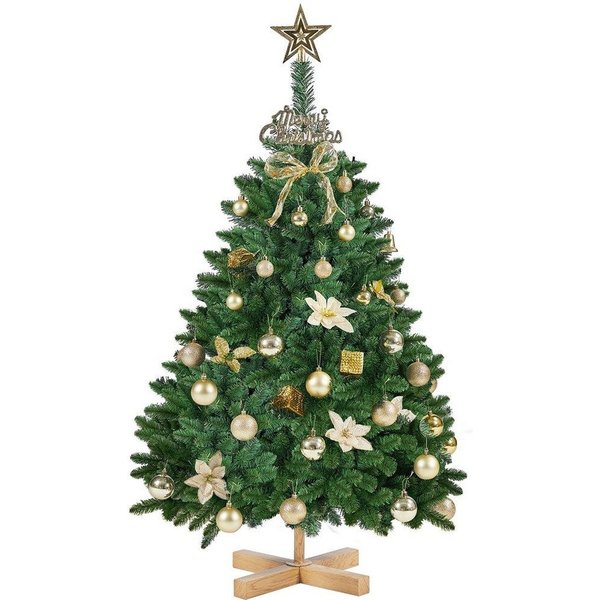 Yaheetech Künstlicher Weihnachtsbaum 124/152,5/183/213,5 cm H, Stabiler Christbaum Metallständer mit Holzmaserung