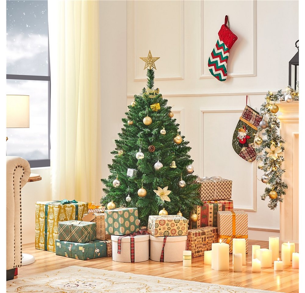 Yaheetech Künstlicher Weihnachtsbaum 124/152,5/183/213,5 cm H, Stabiler Christbaum Metallständer mit Holzmaserung – Bild 2 von 5