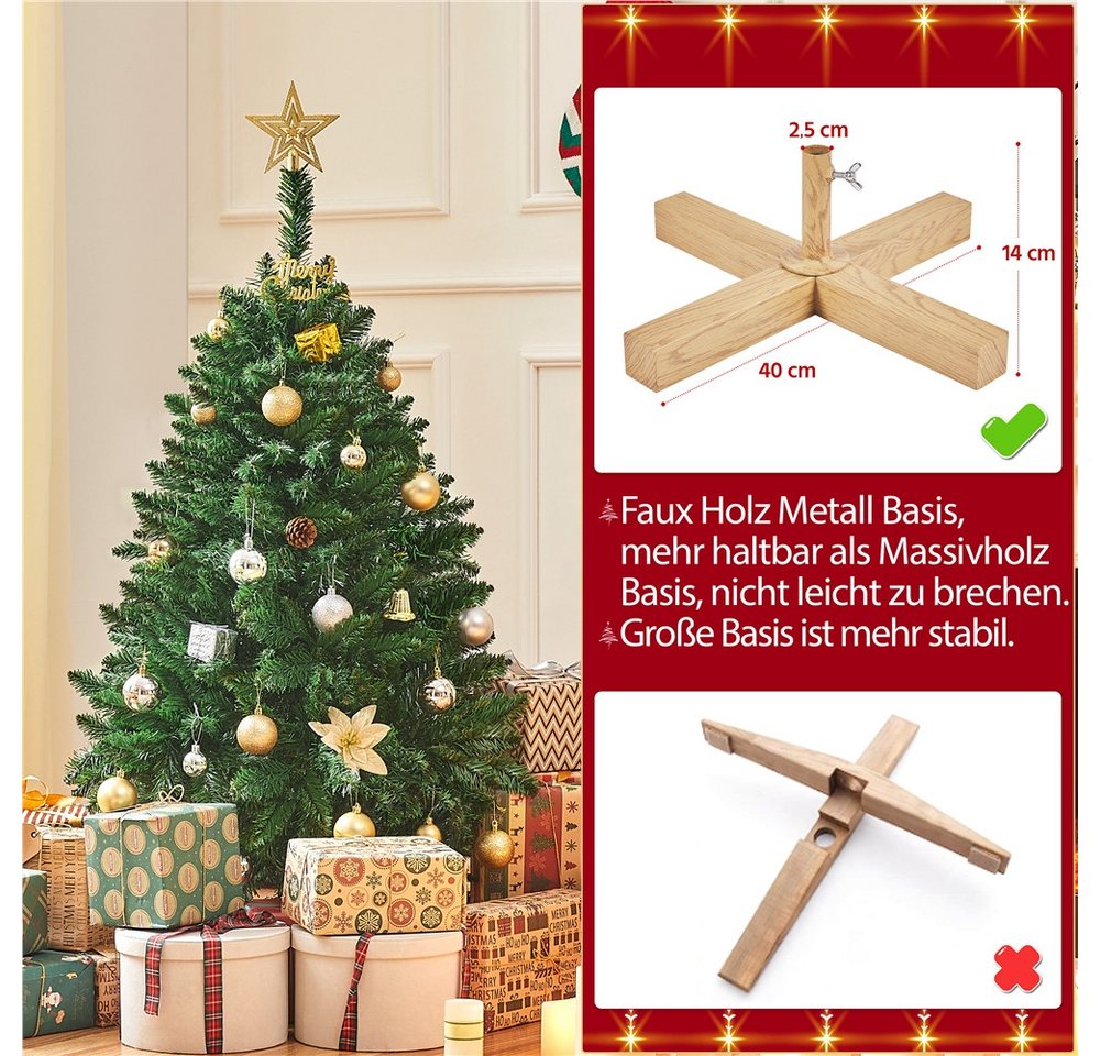 Yaheetech Künstlicher Weihnachtsbaum 124/152,5/183/213,5 cm H, Stabiler Christbaum Metallständer mit Holzmaserung – Bild 5 von 5