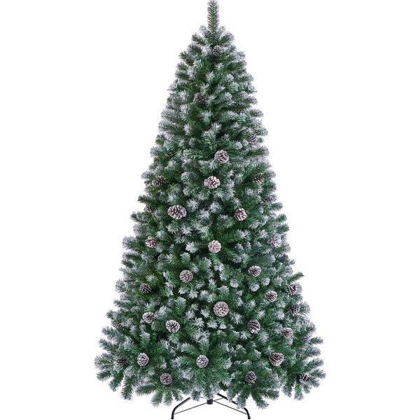 Yaheetech Künstlicher Weihnachtsbaum 183/228 cm (H), 183 cm Tannenbaum mit Kiefernzapfen und 920 Spitzen