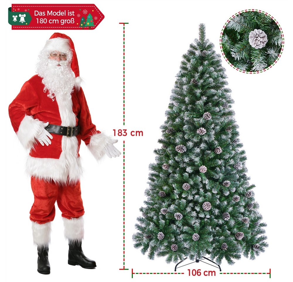 Yaheetech Künstlicher Weihnachtsbaum 183/228 cm (H), 183 cm Tannenbaum mit Kiefernzapfen und 920 Spitzen – Bild 4 von 5