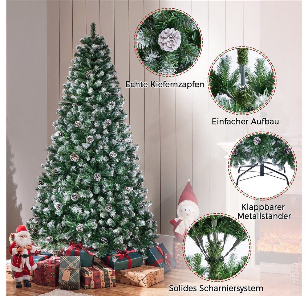 Yaheetech Künstlicher Weihnachtsbaum 183/228 cm (H), 183 cm Tannenbaum mit Kiefernzapfen und 920 Spitzen – Bild 5 von 5
