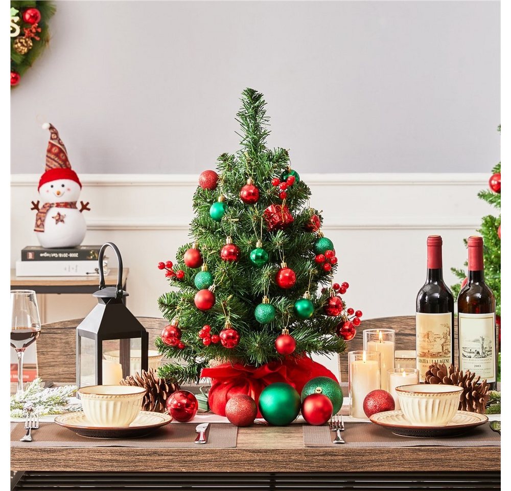 Yaheetech Künstlicher Weihnachtsbaum 60/90 cm (H), Mini Christbaum mit LED Beleuchtung & Roten Beeren – Bild 2 von 5