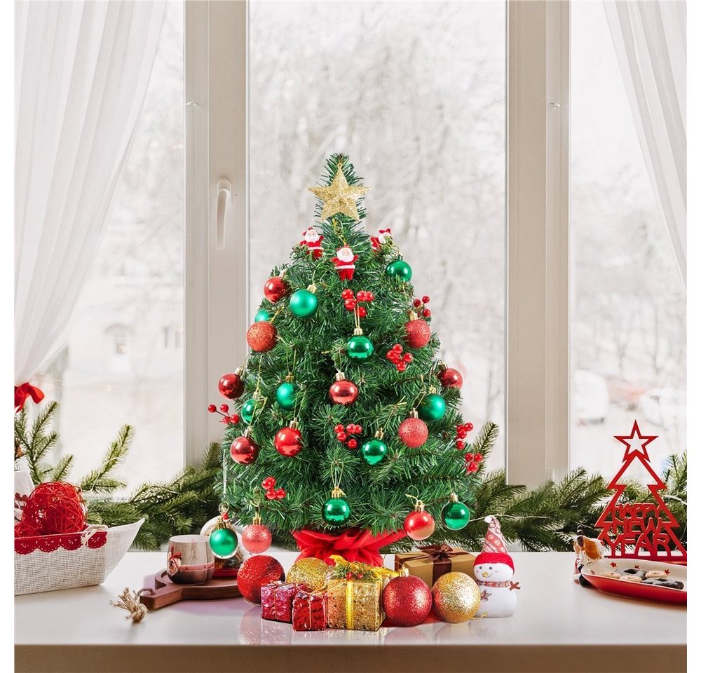 Yaheetech Künstlicher Weihnachtsbaum 60/90 cm (H), Mini Christbaum mit LED Beleuchtung & Roten Beeren – Bild 3 von 5