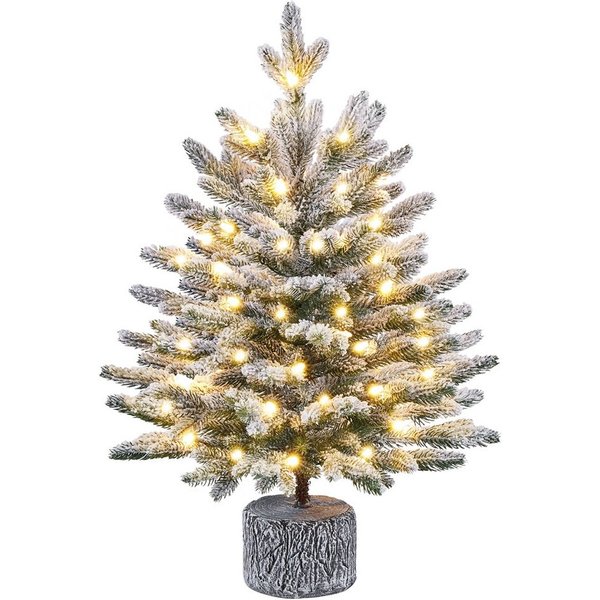 Yaheetech Künstlicher Weihnachtsbaum 61/92 cm (H), Mini Christbaum mit LED-Lichtern in Warmweiß und 355 Spitzen