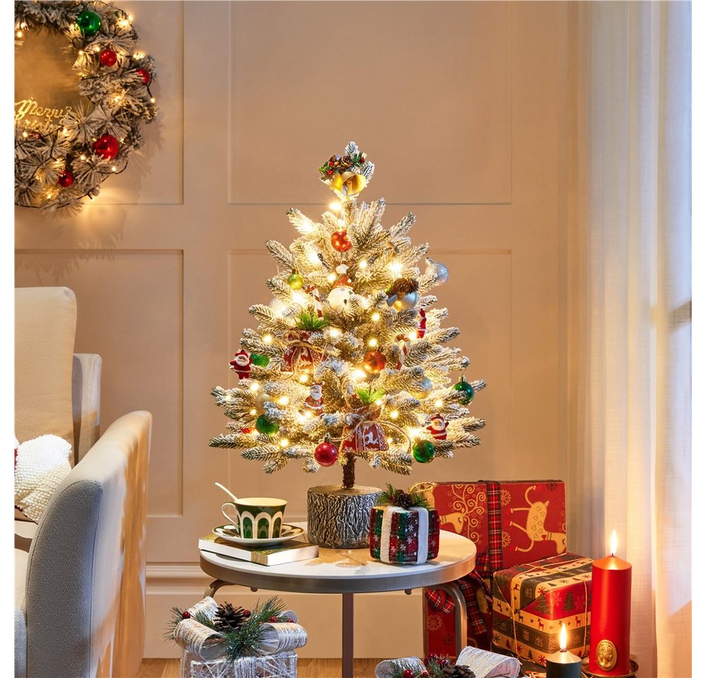 Yaheetech Künstlicher Weihnachtsbaum 61/92 cm (H), Mini Christbaum mit LED-Lichtern in Warmweiß und 355 Spitzen – Bild 2 von 5