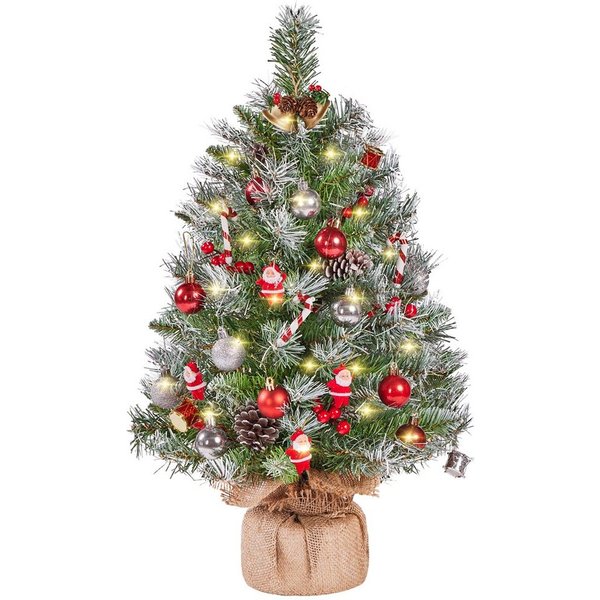 Yaheetech Künstlicher Weihnachtsbaum 61/92 cm (H), Tannenbaum mit Roten Beeren & LED-Lichtern & Tannenzapfen