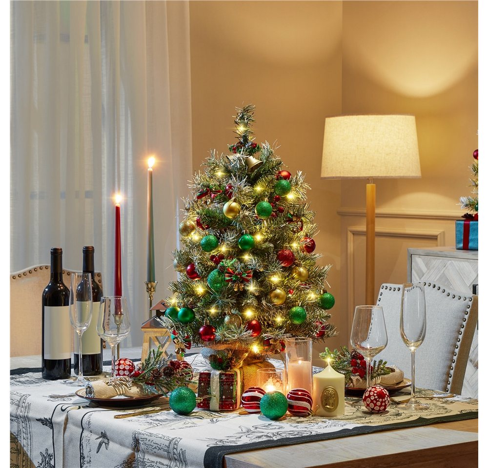 Yaheetech Künstlicher Weihnachtsbaum 61/92 cm (H), Tannenbaum mit Roten Beeren & LED-Lichtern & Tannenzapfen – Bild 2 von 5