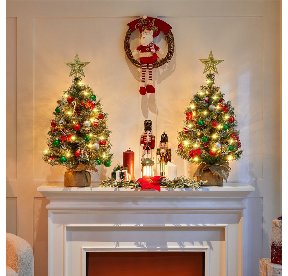 Yaheetech Künstlicher Weihnachtsbaum 61/92 cm (H), Tannenbaum mit Roten Beeren & LED-Lichtern & Tannenzapfen – Bild 3 von 5