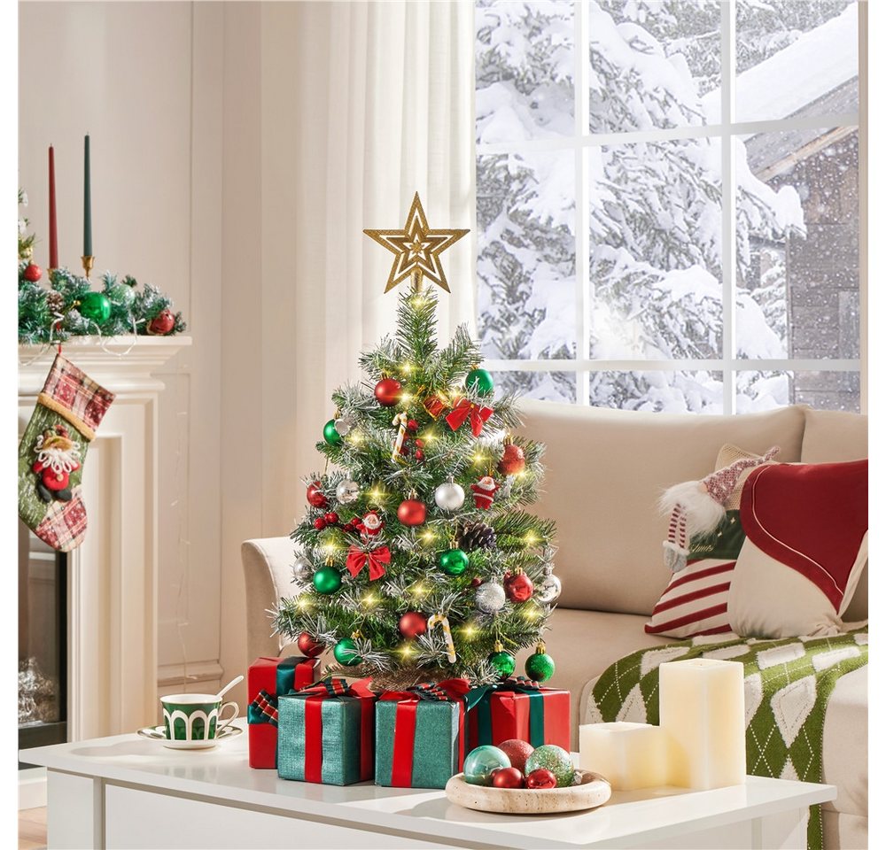 Yaheetech Künstlicher Weihnachtsbaum 61/92 cm (H), Tannenbaum mit Roten Beeren & LED-Lichtern & Tannenzapfen – Bild 4 von 5