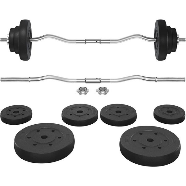 Yaheetech Langhantel Hantel 20/25/30 Kg, SZ-Stange mit 6 Scheiben für Krafttraining