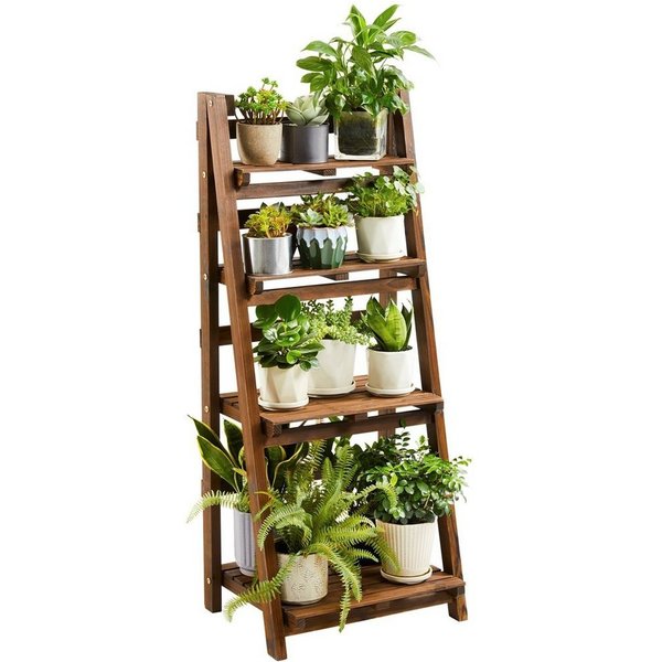 Yaheetech Leiterregal Klappbare Blumentreppe 4-stöckiges Blumenregal Pflanzentreppe, Pflanzenständer Blumentreppe 4-Ebenen Blumenständer Pflanzenregal Holz