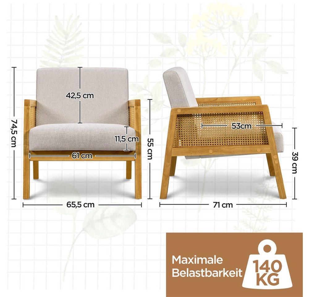Yaheetech Loungesessel Einzelsessel, Relaxsessel mit Armlehne in Rattanoptik Polstersessel – Bild 4 von 5