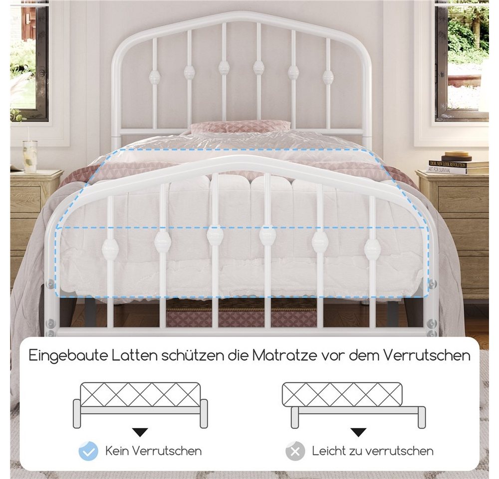 Yaheetech Metallbett 90-160cm (B), Bettrahmen Vintage Bettgestell mit kronenförmigem Kopfteil – Bild 5 von 5