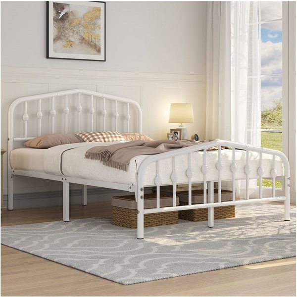Yaheetech Metallbett 90-160cm (B), Bettrahmen Vintage Bettgestell mit kronenförmigem Kopfteil