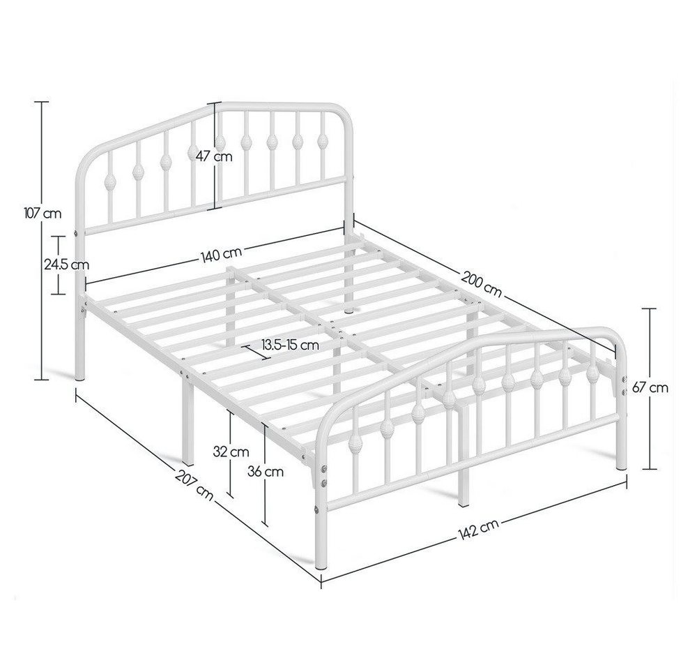 Yaheetech Metallbett 90-160cm (B), Bettrahmen Vintage Bettgestell mit kronenförmigem Kopfteil – Bild 4 von 5