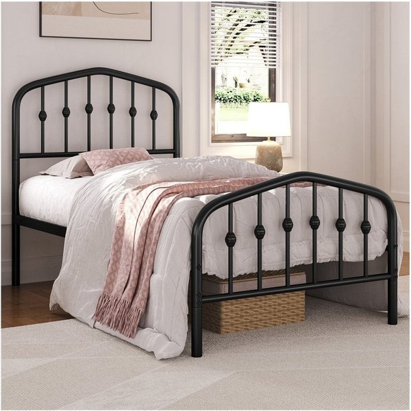 Yaheetech Metallbett 90-160cm (B), Bettrahmen Vintage Bettgestell mit kronenförmigem Kopfteil