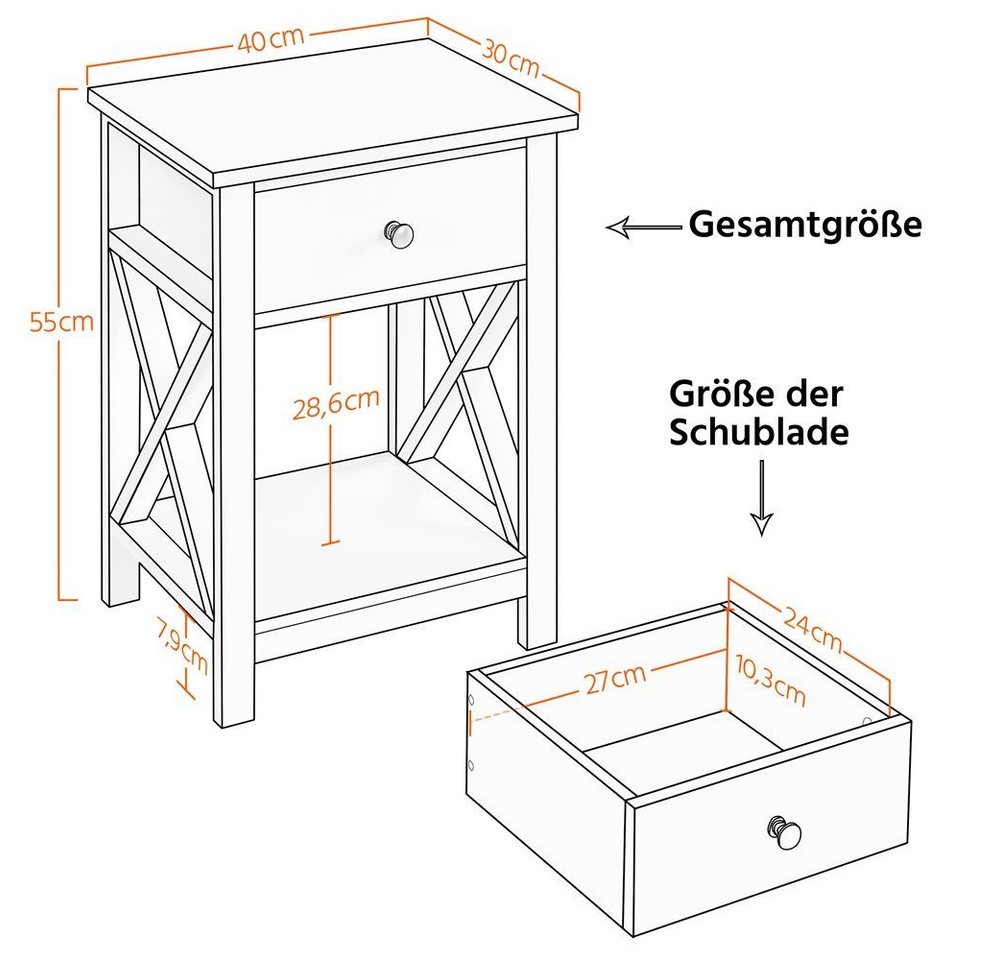 Yaheetech Nachttisch (1-St), Beistelltisch mit Schublade und Ablage, platzsparend, 40 x 30 x 55 cm – Bild 4 von 5