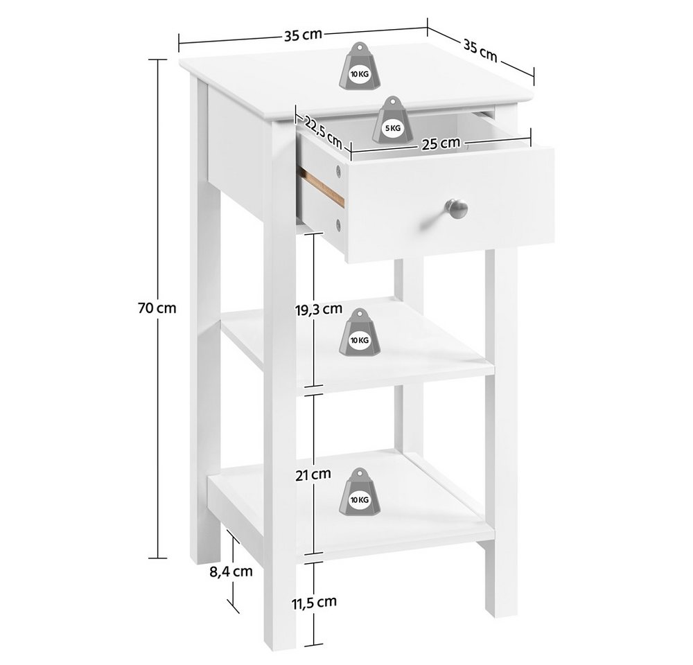 Yaheetech Nachttisch (1-St), Beistelltisch mit Schublade & 2 offenen Ablagen, 35x35x70 cm – Bild 4 von 5