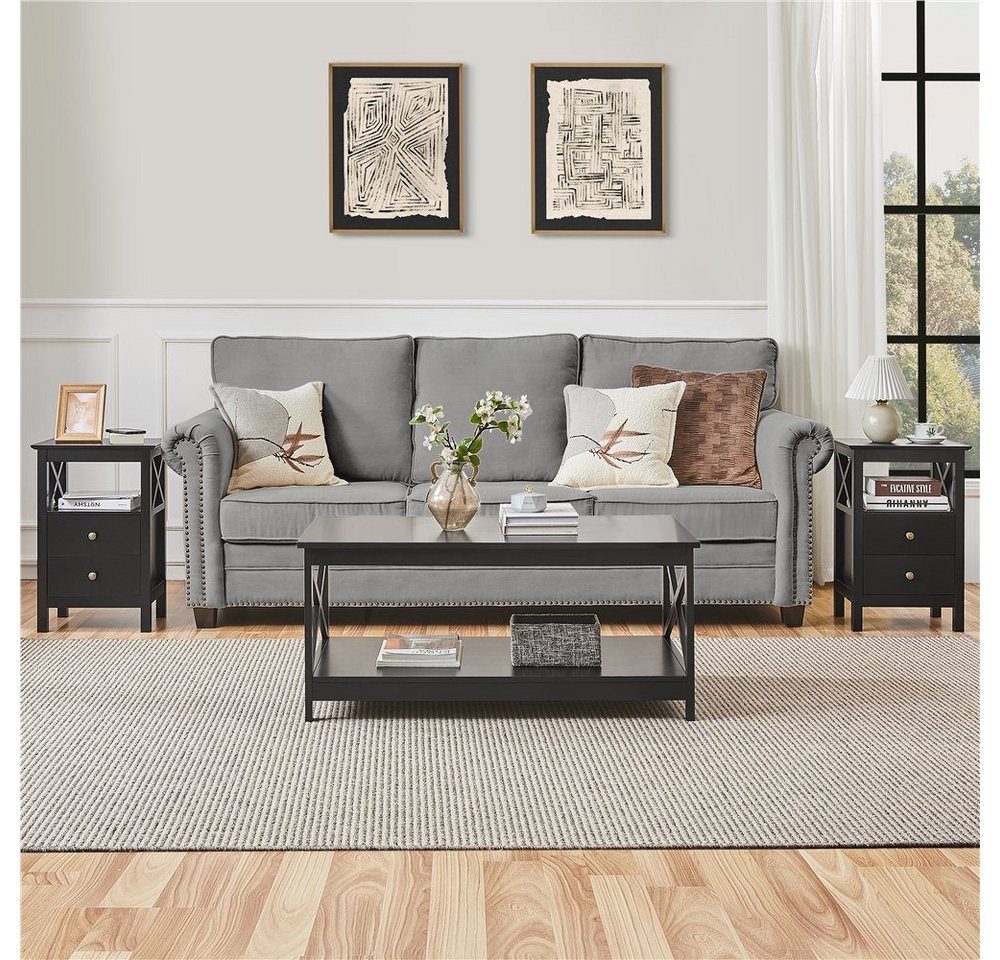 Yaheetech Nachttisch 40 x 30 x 60 cm (1-St), mit 2 Schubladen & 1 Ablagefach, Beistelltisch für Boxspringbett – Bild 3 von 5