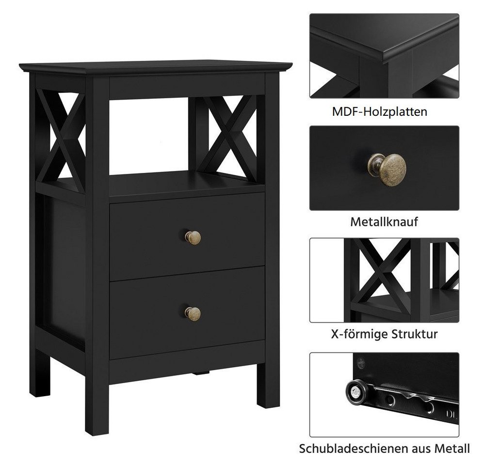 Yaheetech Nachttisch 40 x 30 x 60 cm (1-St), mit 2 Schubladen & 1 Ablagefach, Beistelltisch für Boxspringbett – Bild 5 von 5