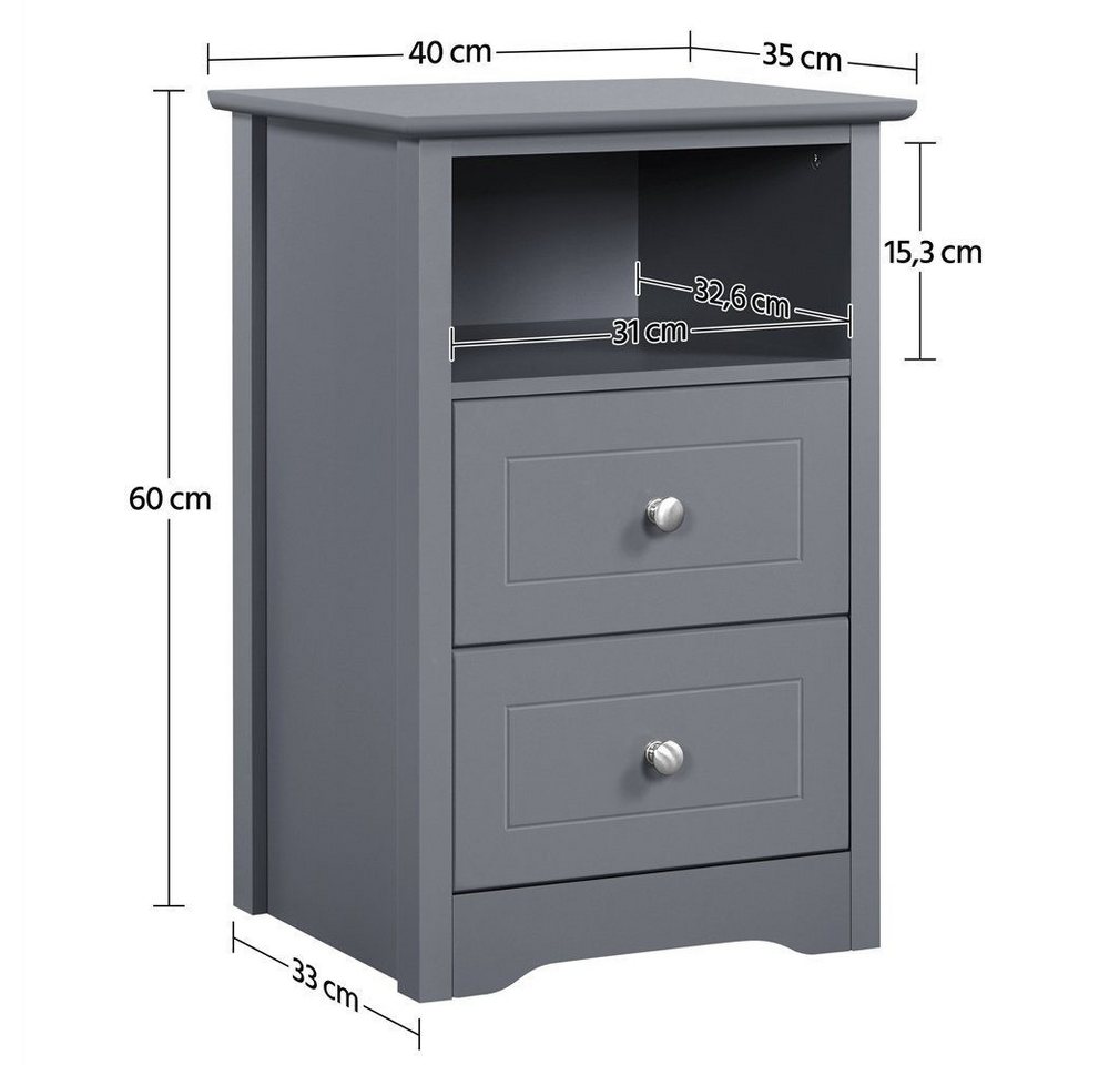 Yaheetech Nachttisch 40 x 35 x 60 cm (1-St), Nachtschrank Beistelltisch mit 2 Schubladen und 1 Staufach – Bild 4 von 5