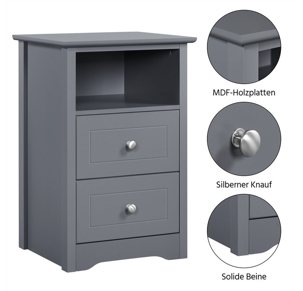 Yaheetech Nachttisch 40 x 35 x 60 cm (1-St), Nachtschrank Beistelltisch mit 2 Schubladen und 1 Staufach – Bild 5 von 5