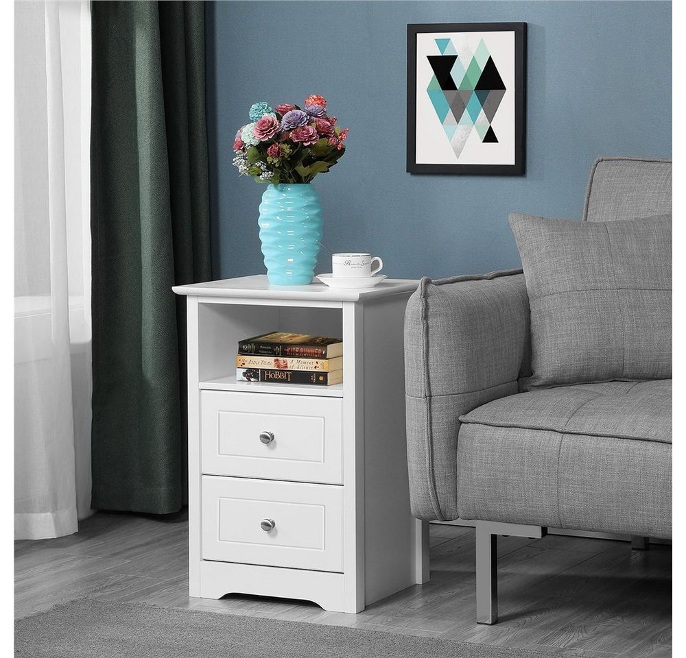 Yaheetech Nachttisch 40 x 35 x 60 cm (1-St), Nachtschrank Beistelltisch mit 2 Schubladen und 1 Staufach – Bild 3 von 5