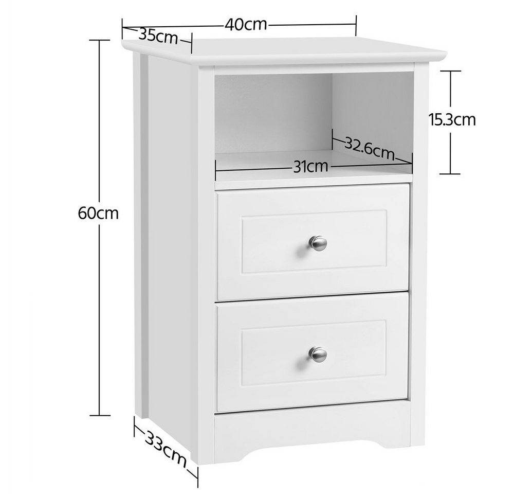 Yaheetech Nachttisch 40 x 35 x 60 cm (1-St), Nachtschrank Beistelltisch mit 2 Schubladen und 1 Staufach – Bild 4 von 5