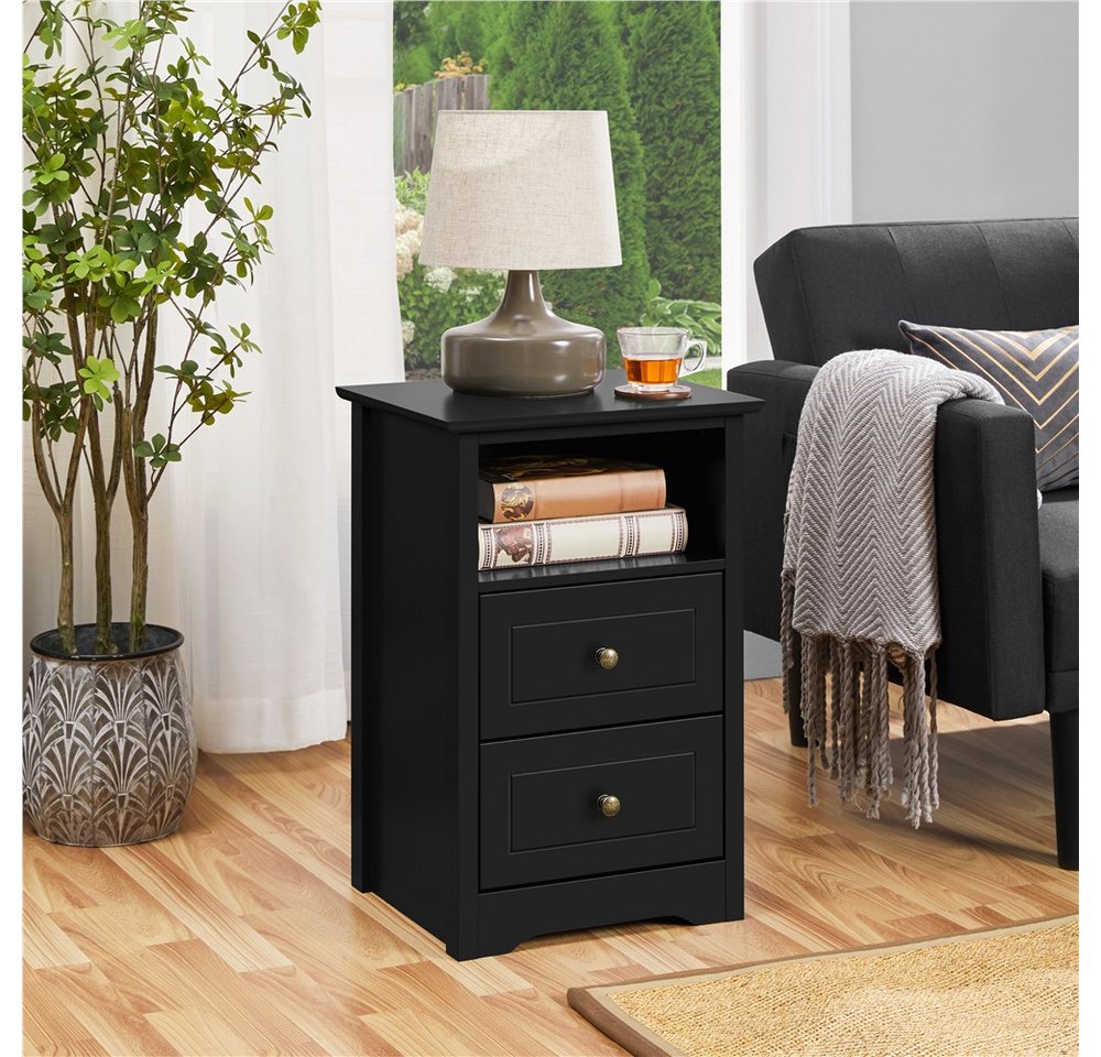 Yaheetech Nachttisch 40 x 35 x 60 cm (2-St), Nachtschrank Beistelltisch mit 2 Schubladen und 1 Staufach – Bild 2 von 5