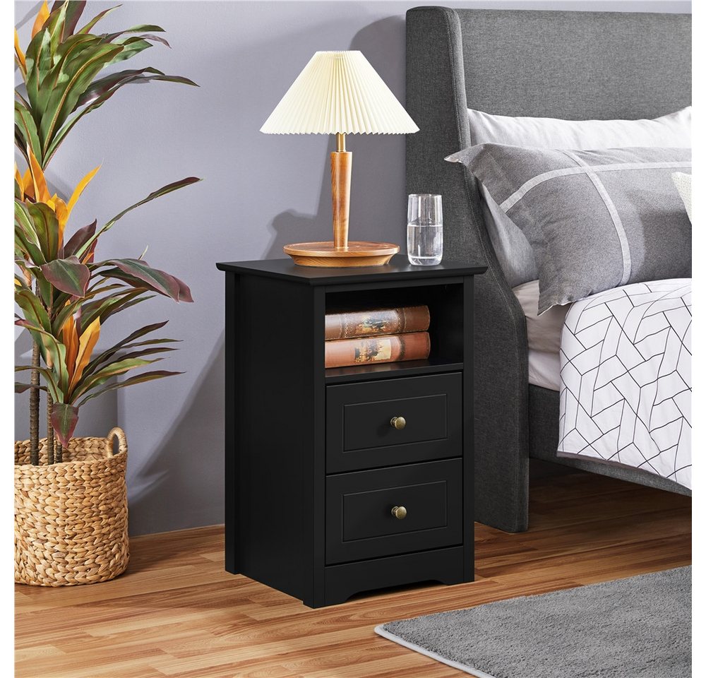 Yaheetech Nachttisch 40 x 35 x 60 cm (2-St), Nachtschrank Beistelltisch mit 2 Schubladen und 1 Staufach – Bild 3 von 5