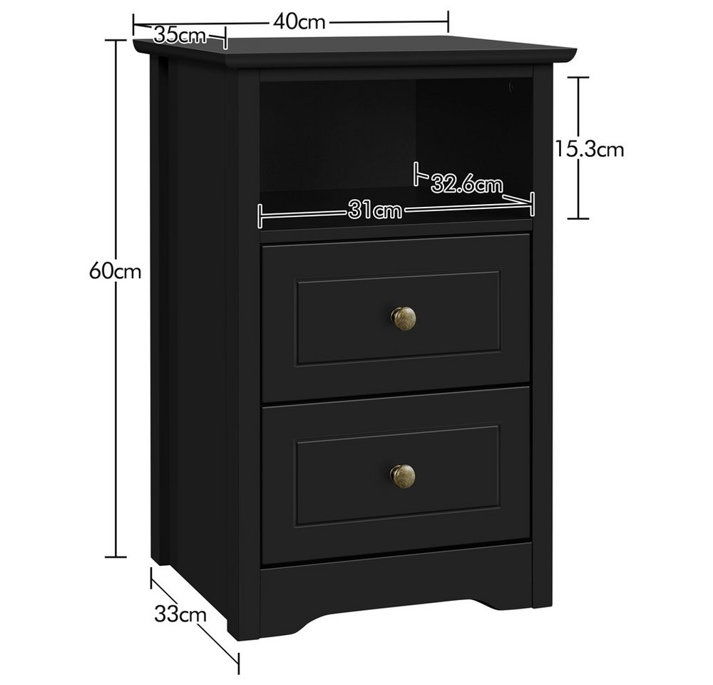 Yaheetech Nachttisch 40 x 35 x 60 cm (2-St), Nachtschrank Beistelltisch mit 2 Schubladen und 1 Staufach – Bild 4 von 5