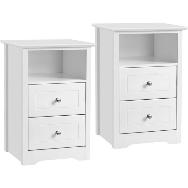 Yaheetech Nachttisch 40 x 35 x 60 cm (2-St), Nachtschrank Beistelltisch mit 2 Schubladen und 1 Staufach