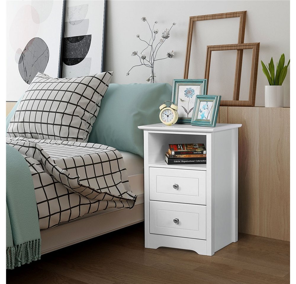 Yaheetech Nachttisch 40 x 35 x 60 cm (2-St), Nachtschrank Beistelltisch mit 2 Schubladen und 1 Staufach – Bild 2 von 5