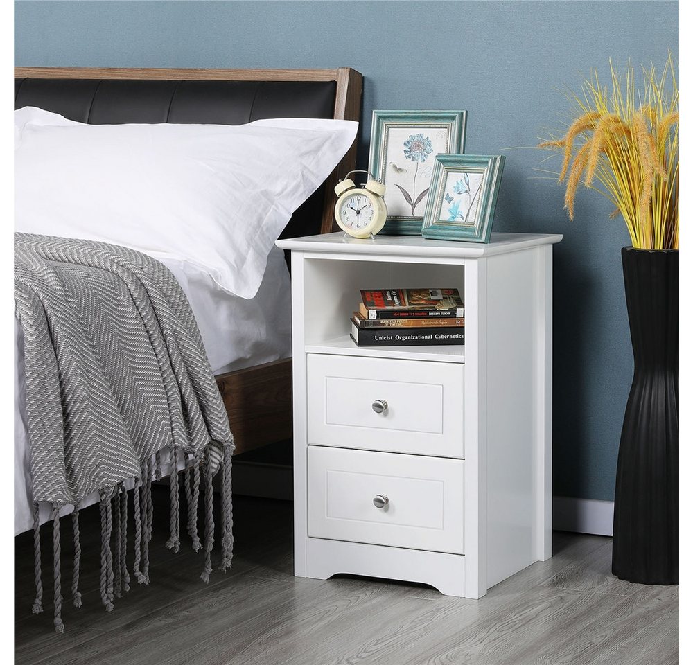Yaheetech Nachttisch 40 x 35 x 60 cm (2-St), Nachtschrank Beistelltisch mit 2 Schubladen und 1 Staufach – Bild 3 von 5