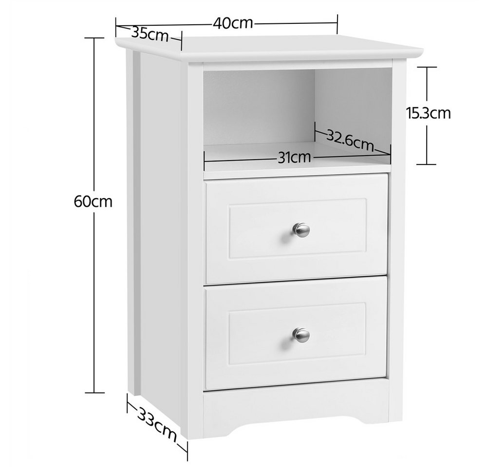 Yaheetech Nachttisch 40 x 35 x 60 cm (2-St), Nachtschrank Beistelltisch mit 2 Schubladen und 1 Staufach – Bild 4 von 5