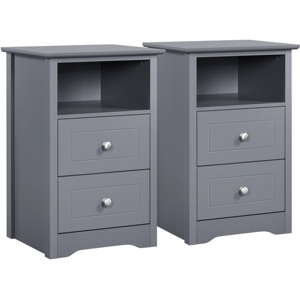 Yaheetech Nachttisch 40 x 35 x 60 cm (2-St), Nachtschrank Beistelltisch mit 2 Schubladen und 1 Staufach