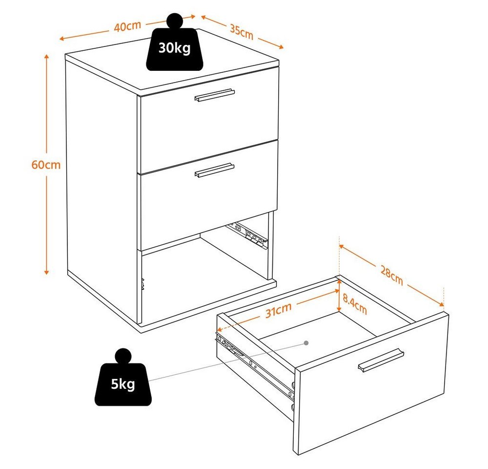 Yaheetech Nachttisch Beistelltisch (1-St), Nachtschrank mit 3 Schubladen, 40 x 35 x 60,5 cm – Bild 4 von 5