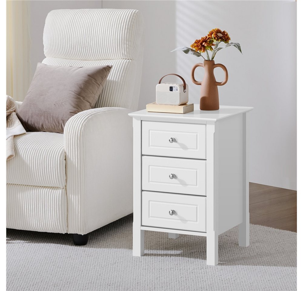 Yaheetech Nachttisch mit 3 Schubladen (1-St), Stabiler Beistelltisch für Wohnzimmer/Schlafzimmer, 40 × 40 × 60 cm – Bild 2 von 5
