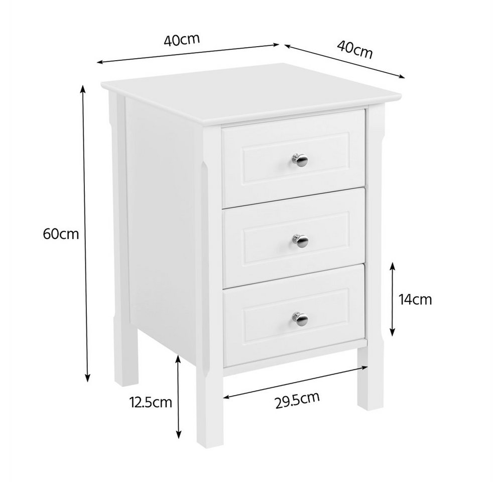 Yaheetech Nachttisch mit 3 Schubladen (1-St), Stabiler Beistelltisch für Wohnzimmer/Schlafzimmer, 40 × 40 × 60 cm – Bild 4 von 5