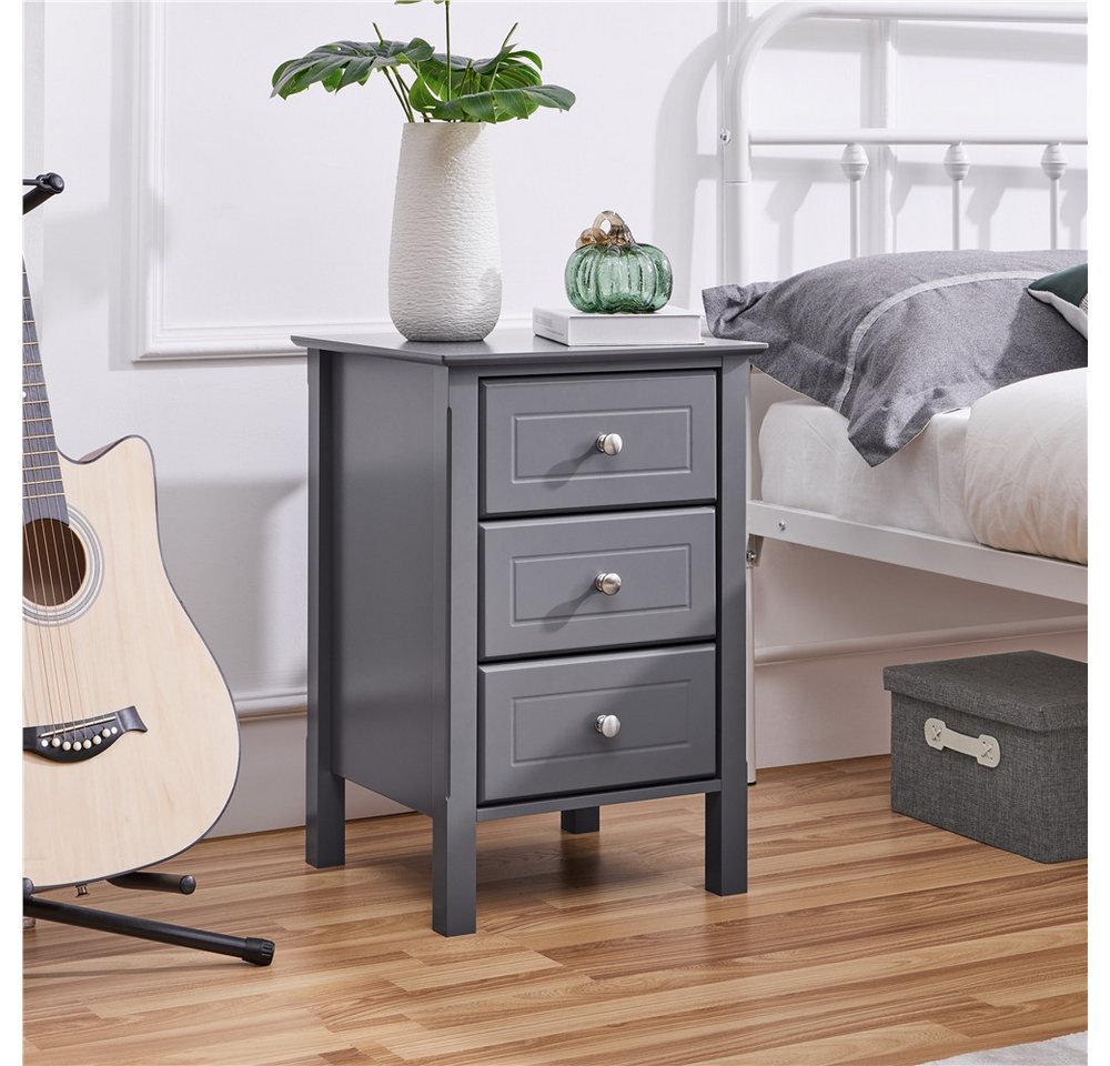 Yaheetech Nachttisch mit 3 Schubladen (2-St), 2er Stabiler Beistelltisch für Wohnzimmer/Schlafzimmer 40 × 40 × 60 cm – Bild 2 von 5