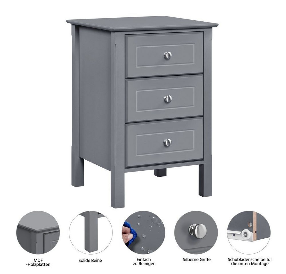 Yaheetech Nachttisch mit 3 Schubladen (2-St), 2er Stabiler Beistelltisch für Wohnzimmer/Schlafzimmer 40 × 40 × 60 cm – Bild 5 von 5