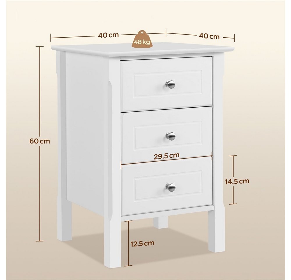 Yaheetech Nachttisch mit 3 Schubladen (2er Set), Moderner Beistelltisch für Wohnzimmer/Schlafzimmer, 40 × 40 × 60 cm – Bild 4 von 5